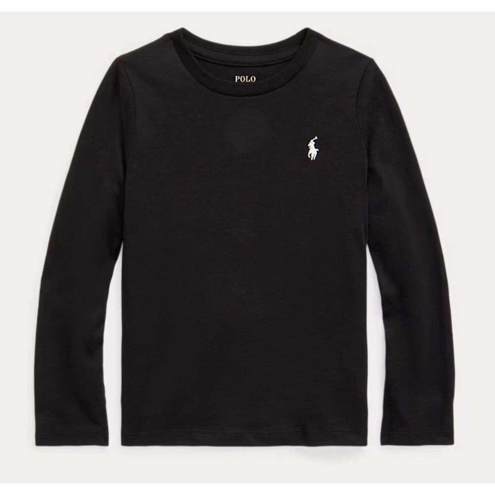 Polo Ralph Lauren Black Long Sleeve T-shirt, Black, White Logo, Kids Size 8